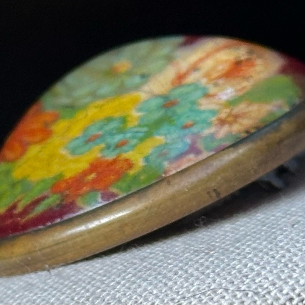 Rare Glass dome red floral brooch bronze tone metal base vintage beauty - Picture 5 of 8